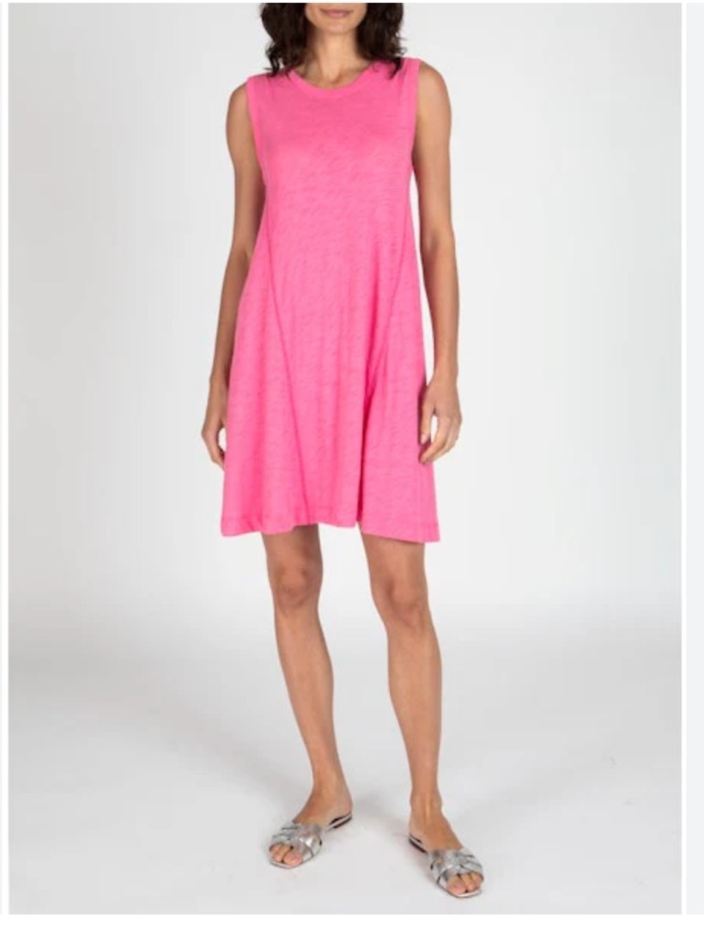 ATM Anthony Thomas Mellilo Pink Lotus Swing Dress Sz MedSlub Cotton Beach Casual